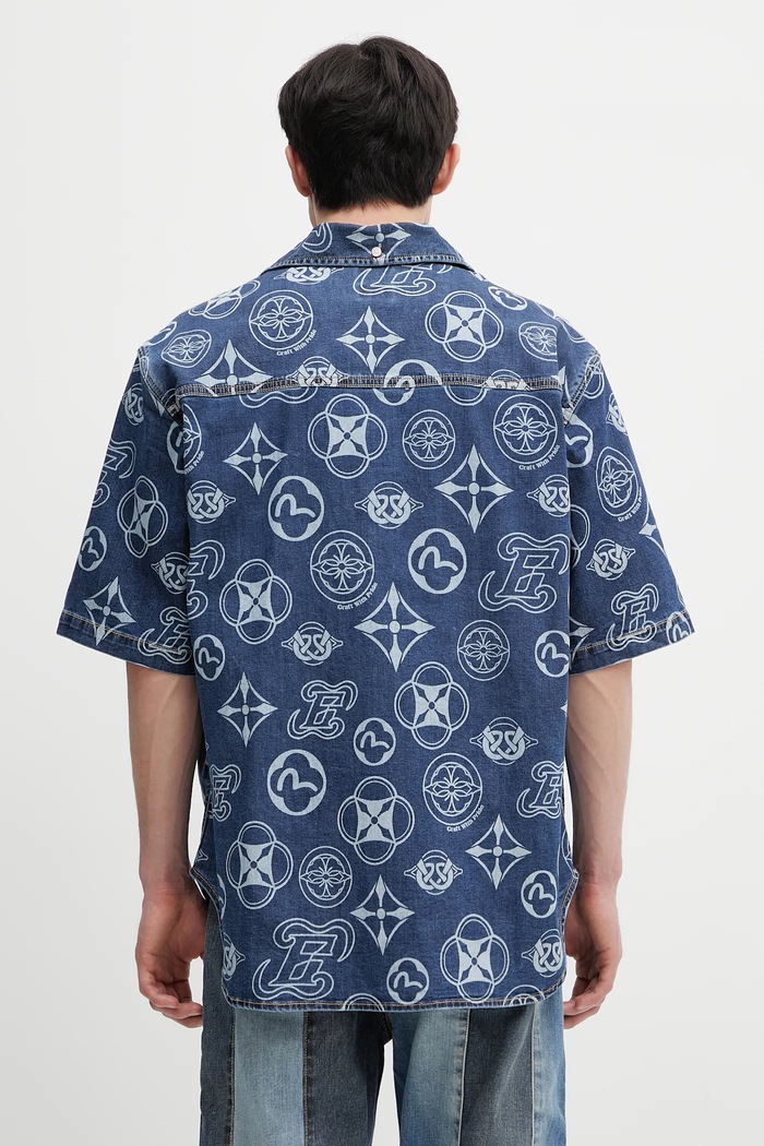 Îmbrăcăminte Evisu Cămașă jeans Monogram AOP Denim SS 2ESHTM5DI1147 albastru