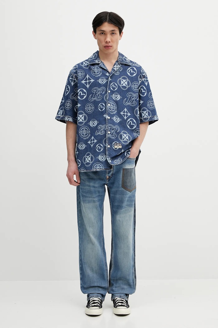 Cămașă jeans Monogram AOP Denim SS Evisu albastru 2ESHTM5DI1147