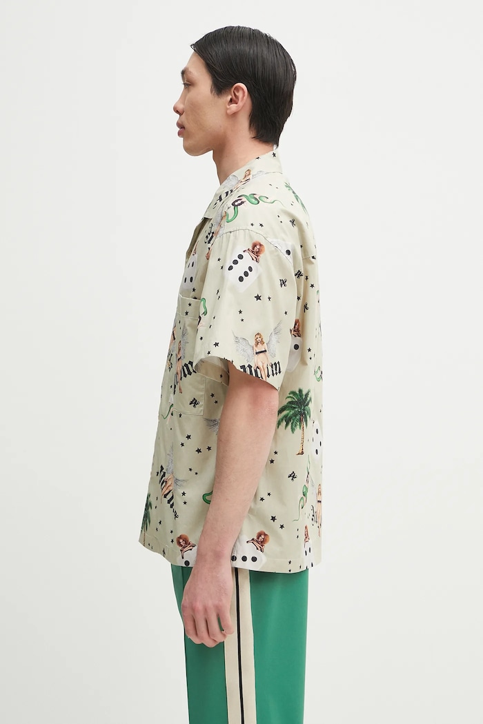 Хлопковая рубашка Palm Angels Pin Up Bowling PMGG00AS25FAB0050B84 зелёный SS25
