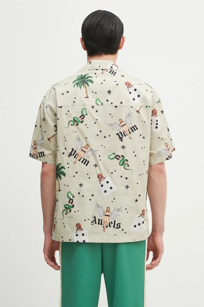 Одежда Хлопковая рубашка Palm Angels Pin Up Bowling PMGG00AS25FAB0050B84 зелёный