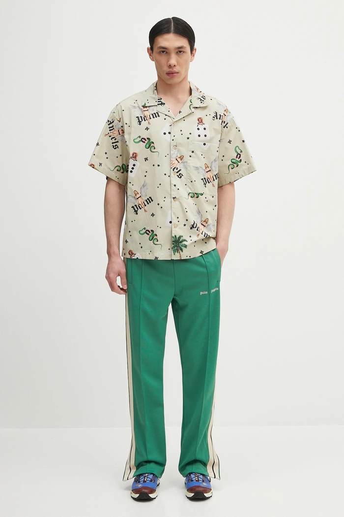 Хлопковая рубашка Palm Angels Pin Up Bowling PMGG00AS25FAB0050B84 зелёный