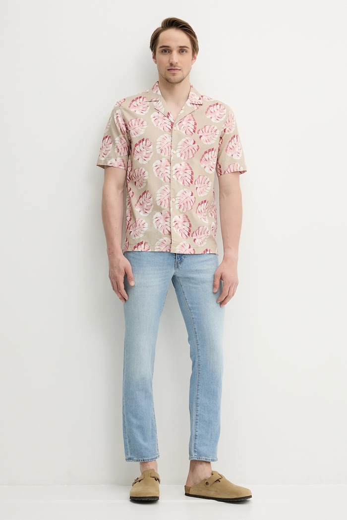 Ľanová košeľa Marc O'Polo 524736941062 béžová SS25