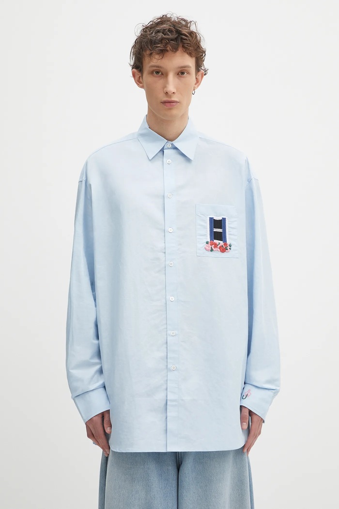 JW Anderson koszula bawełniana Window Embroidery wzorzyste niebieski SH0352.PG1698.804