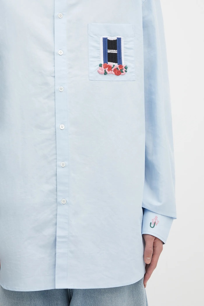 JW Anderson koszula bawełniana Window Embroidery niebieski SH0352.PG1698.804