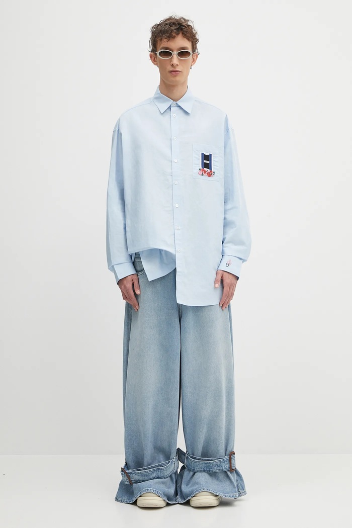 JW Anderson koszula bawełniana Window Embroidery SH0352.PG1698.804 niebieski