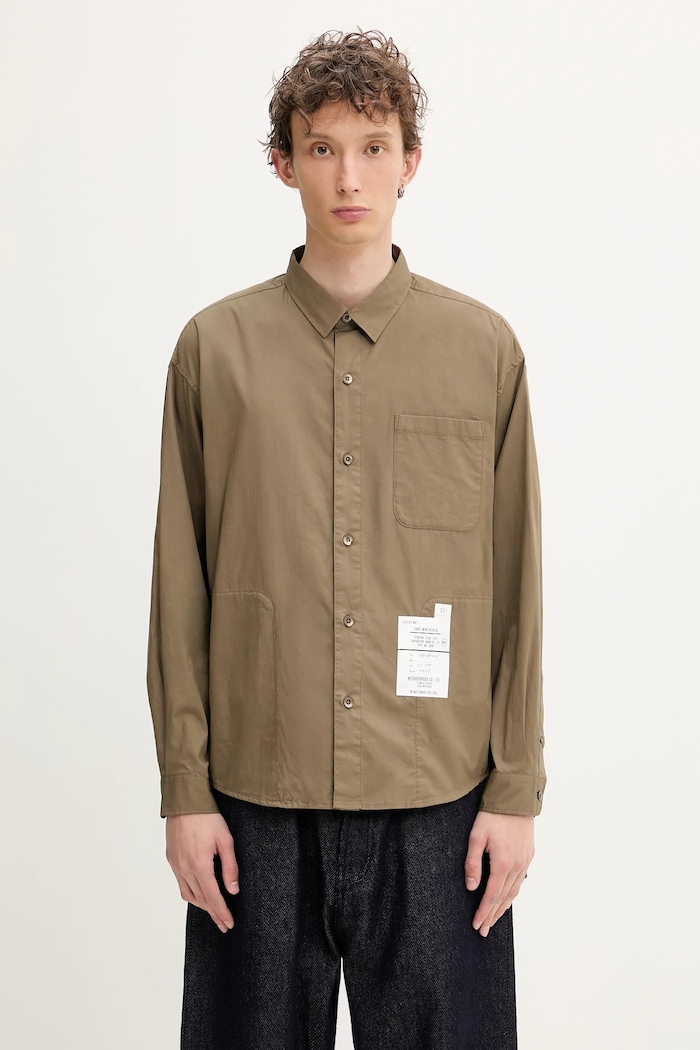 NEIGHBORHOOD koszula bawełniana Plain Shirt Ls gładkie brązowy 251SPNH.SHM03