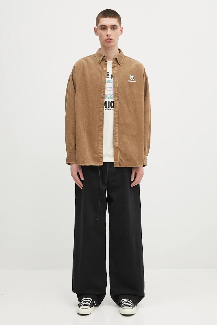 AAPE corduroy shirt Now Long Sleeve AAPSTM8499XXN brown