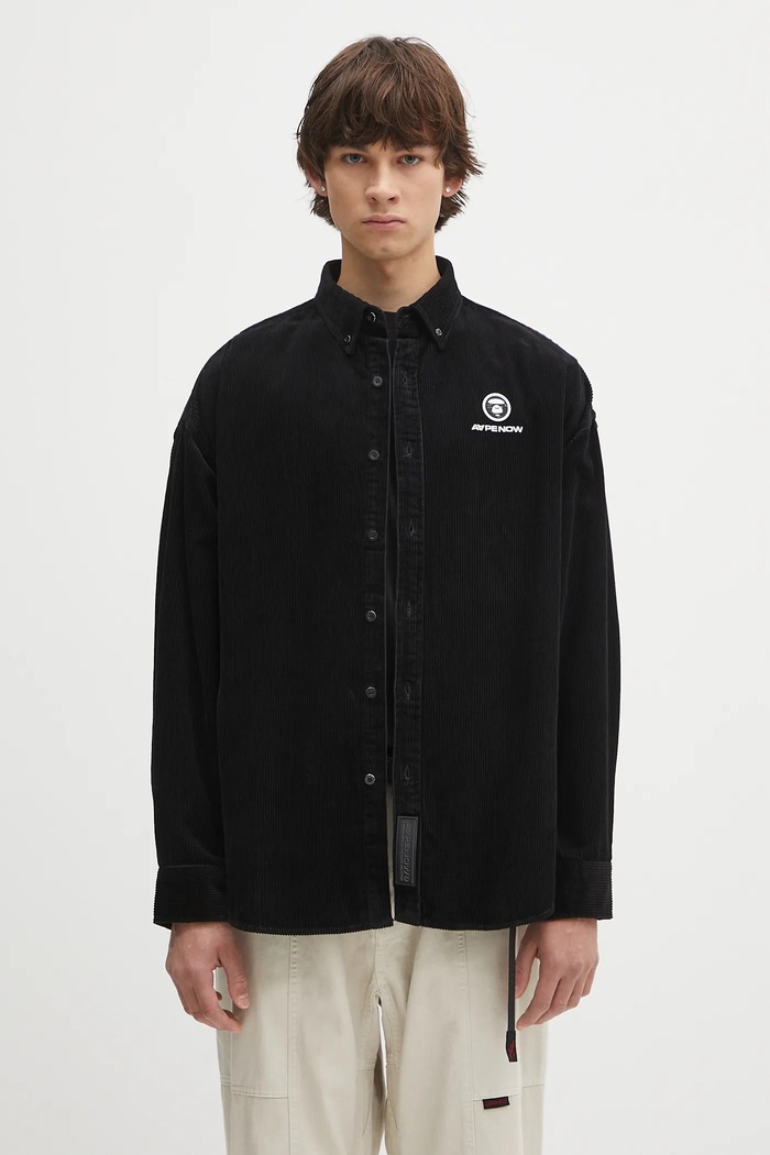 Вельветова сорочка AAPE Now Long Sleeve casual чорний AAPSTM8499XXN