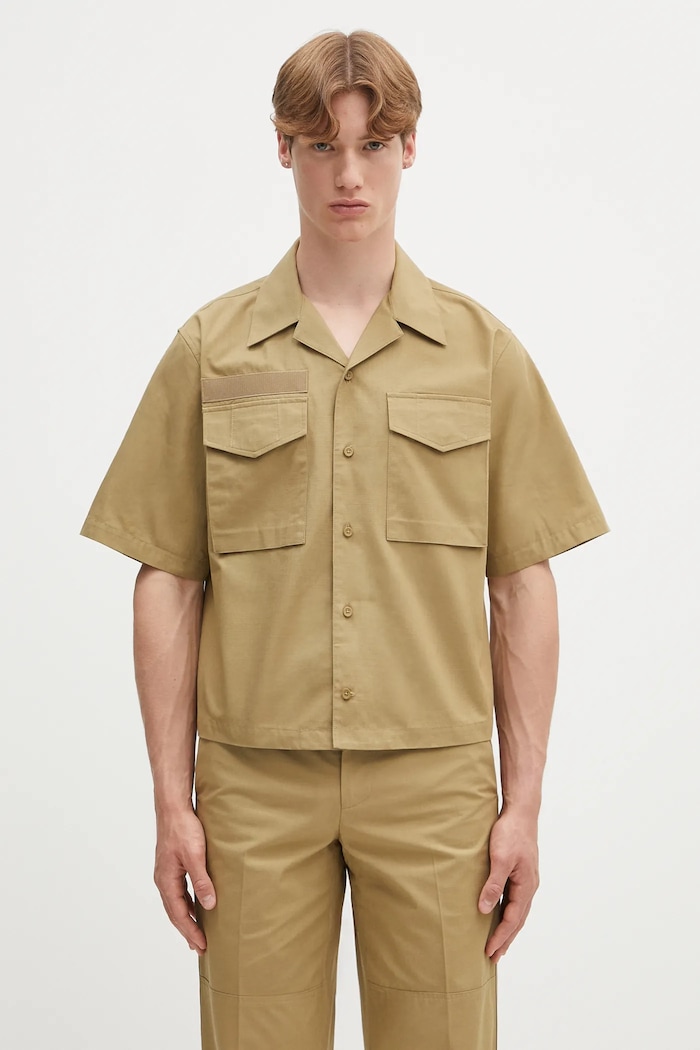 Βαμβακερό πουκάμισο Helmut Lang BOXY.FIELD.SHRT.COMP κανονικό πράσινο P01HM504