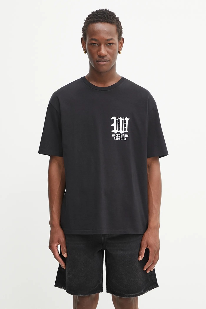 Wacko Maria t-shirt bawełniany washed heavy weight nadruk czarny 25SS.WMT.WT06