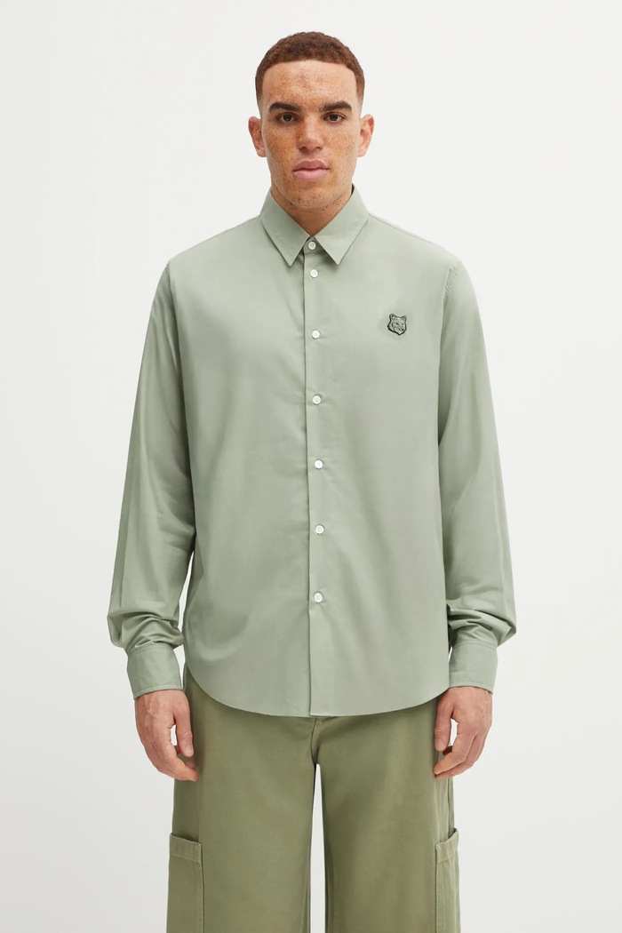 Bavlněná košile Maison Kitsuné Bold Fox Head Relaxed relaxed zelená MM00403WC5042