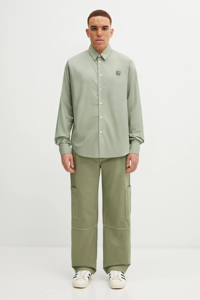 Bavlněná košile Maison Kitsuné Bold Fox Head Relaxed MM00403WC5042 zelená