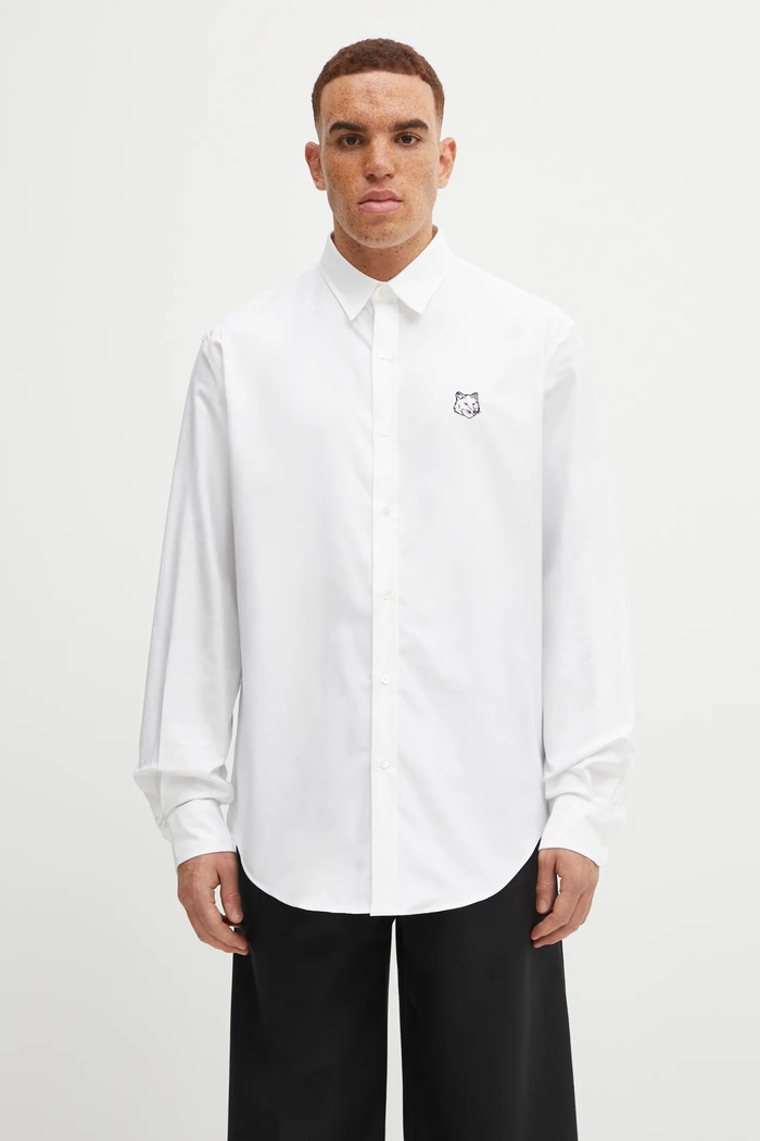 Maison Kitsuné koszula bawełniana Contour Fox Head Skate gładkie biały MM00405WC5012