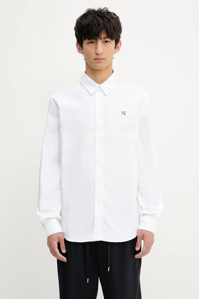Bavlněná košile Maison Kitsuné Fox Head Embroidery Casual regular bílá MM00408WC5012