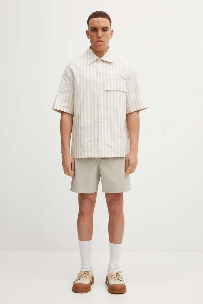 Bavlněná košile Maison Kitsuné Short Sleeve OM00429WC5045 béžová