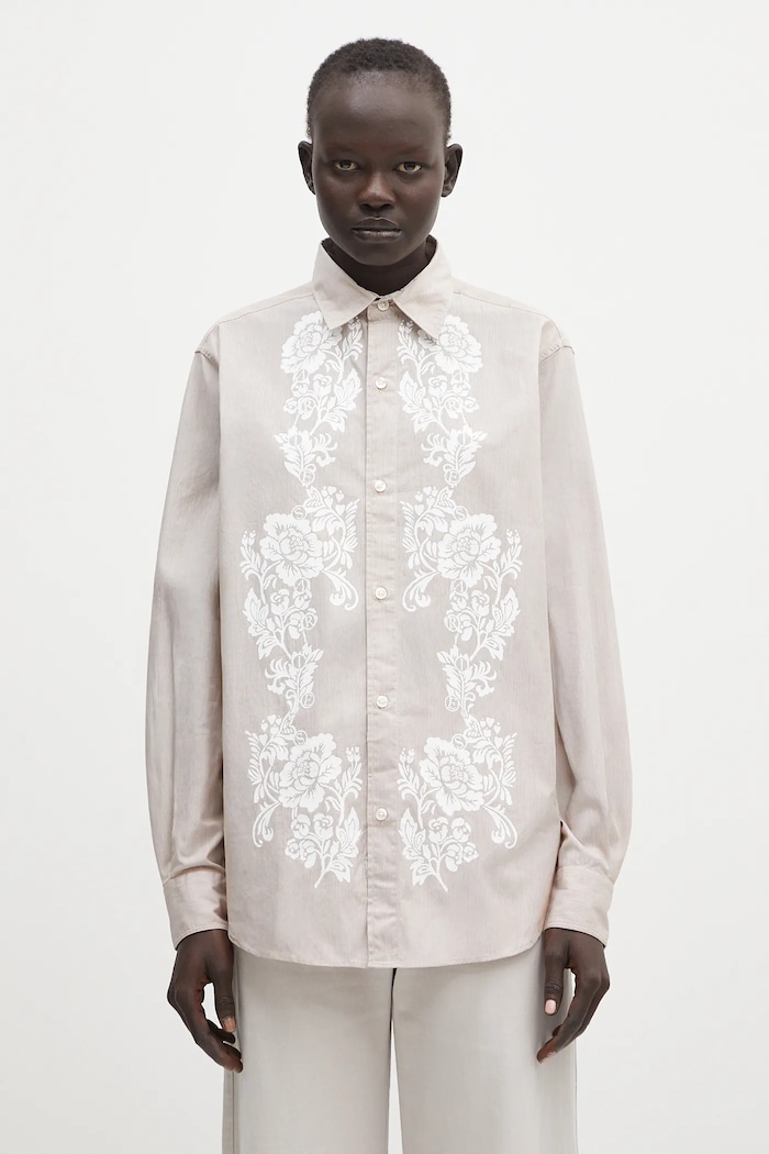 Bavlněná košile Aries Lace Overprinted Poplin Shirt AR4010203 béžová SS25