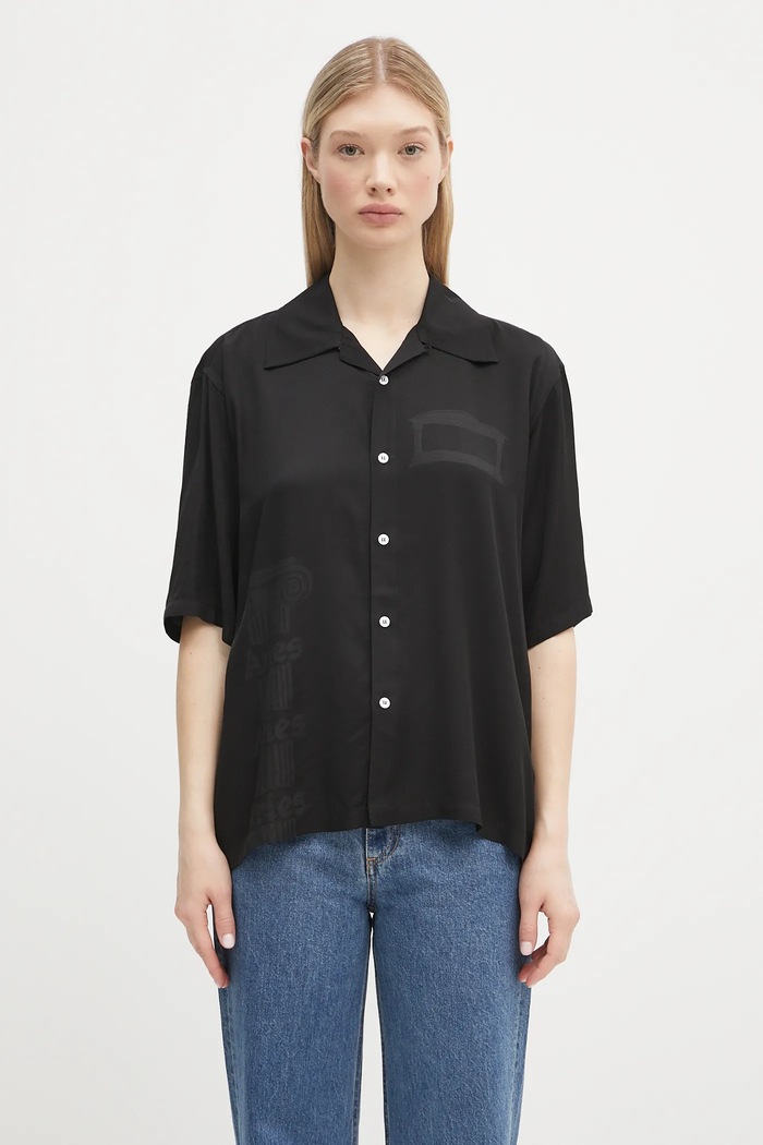 Aries shirt Ancient Column Satin Viscose Hawaiian Shirt AR4080003 black SS25
