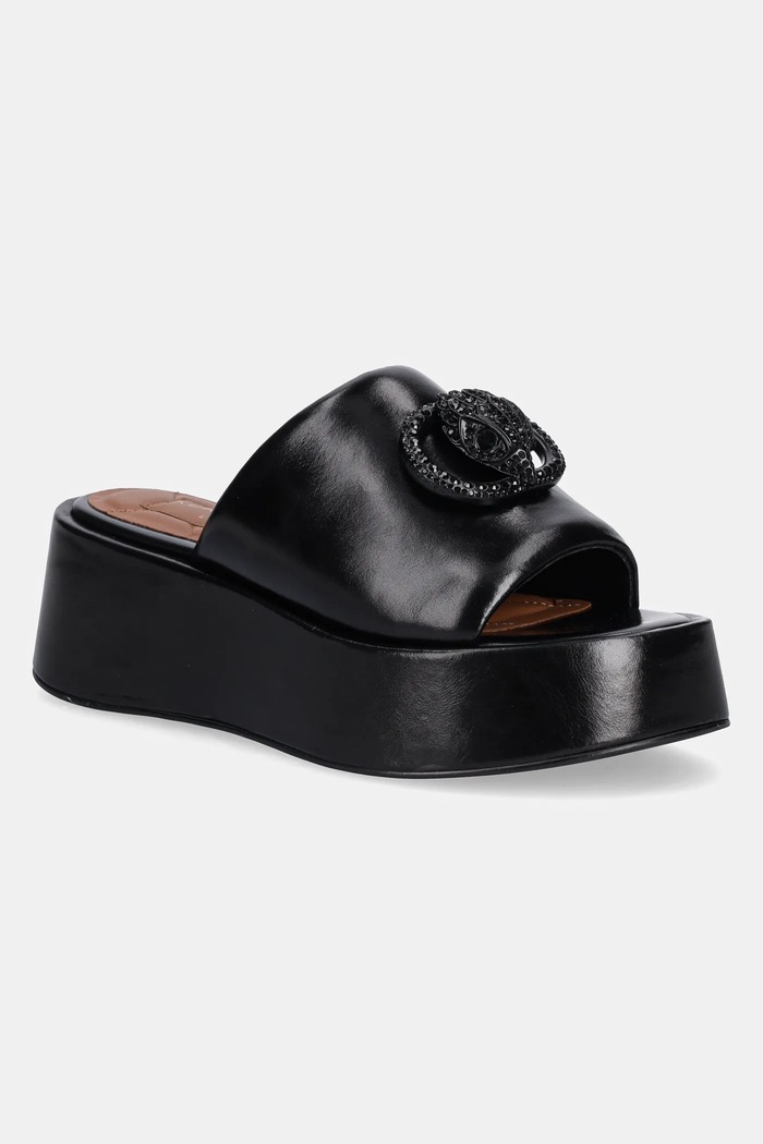 Kurt Geiger London Slapi de piele Chelsea Flatform Mule Dr negru 3940900109.BLACK