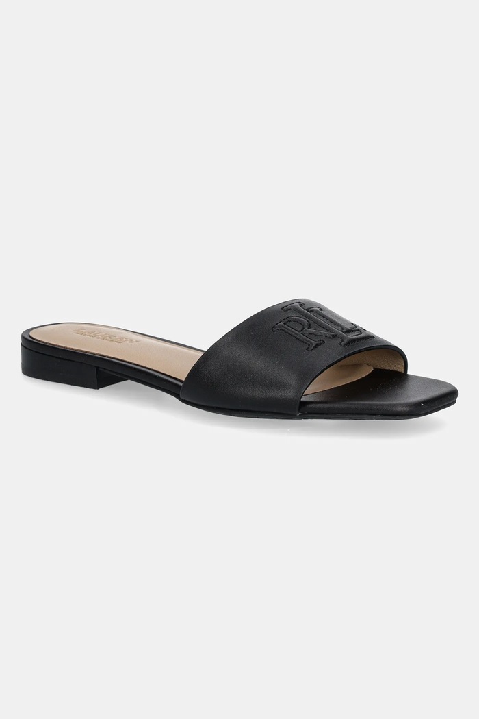 Kožené šľapky Lauren Ralph Lauren Everley Sld usňová koža čierna 802959142001.001
