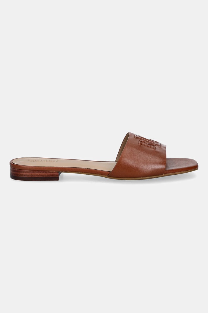 Lauren Ralph Lauren ciabatte slide in pelle Everley Sld 802959142002.200 marrone SS26