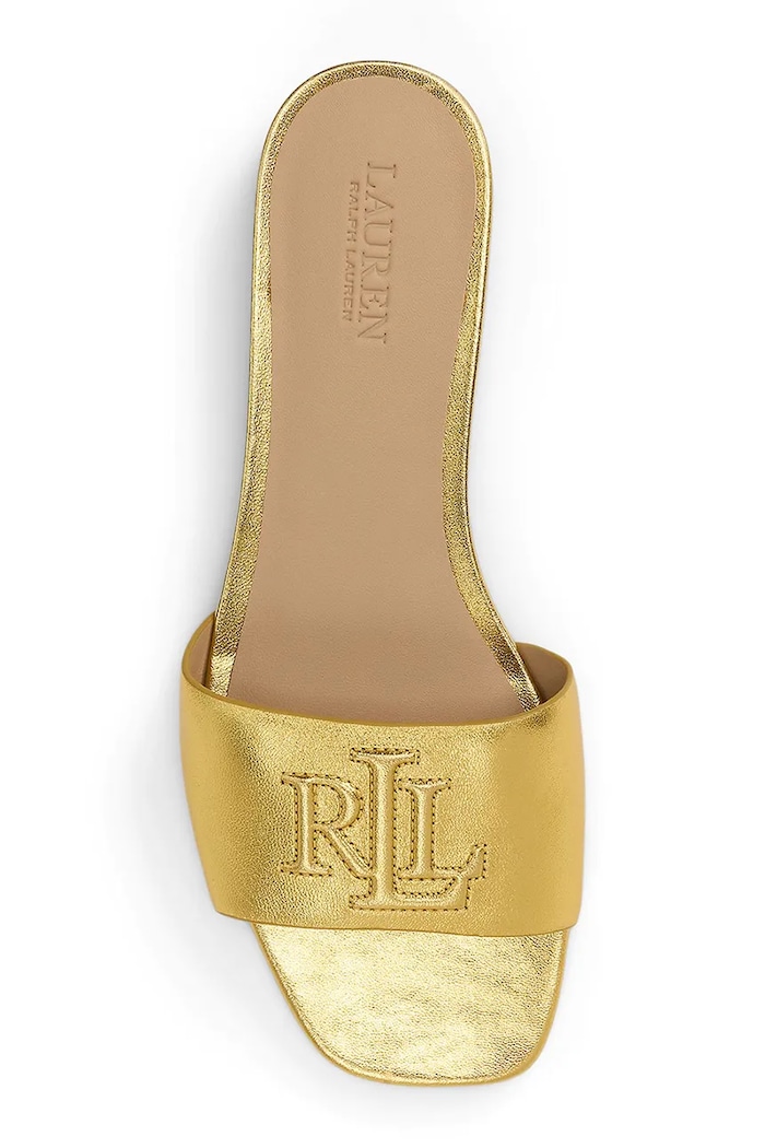 Παπούτσια Δερμάτινες παντόφλες Lauren Ralph Lauren Everley Sld 802970531002.710 χρυσαφί