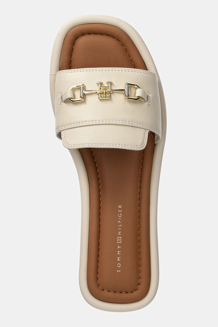 Kožené pantofle Tommy Hilfiger LEATHER HORSEBIT MULE béžová FW0FW08420