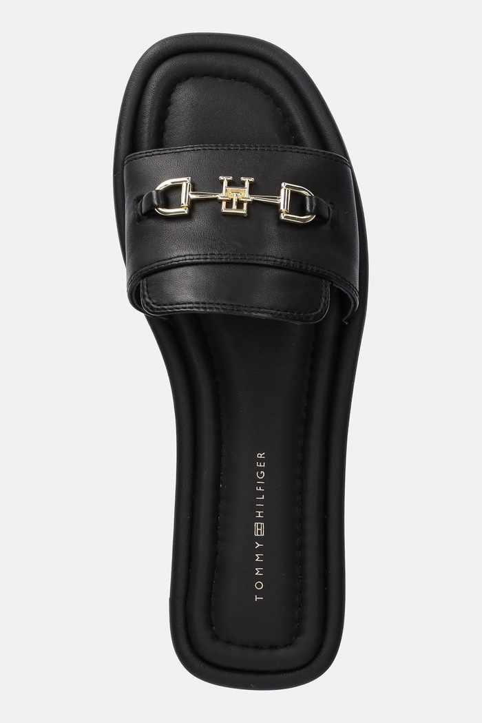 Tommy Hilfiger klapki skórzane LEATHER HORSEBIT MULE czarny FW0FW08420
