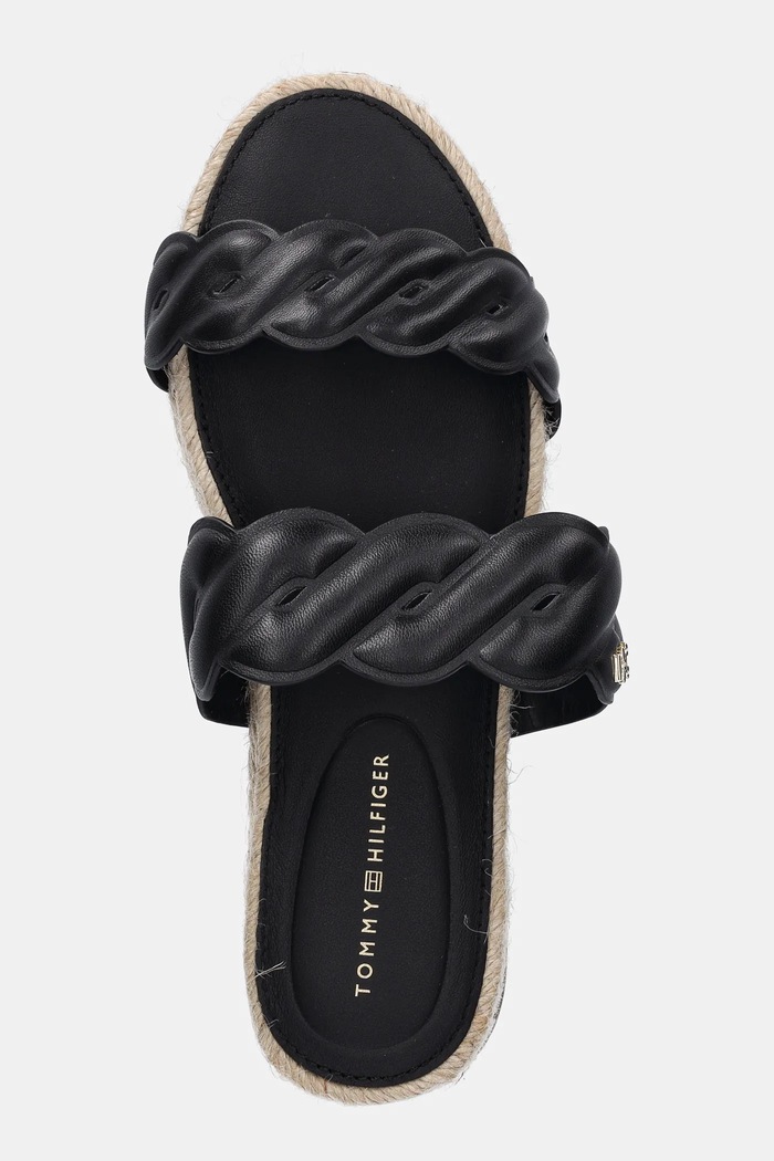 Kožené šľapky Tommy Hilfiger LEATHER ROPE ESPADRILLE MULE čierna FW0FW08503