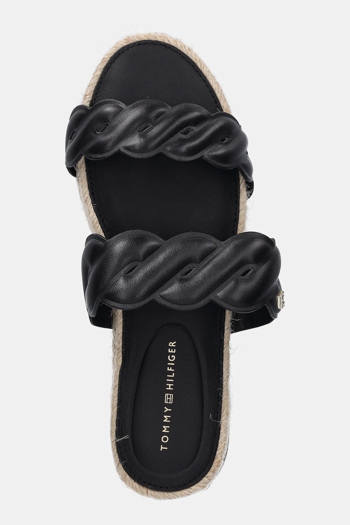 Kožené šľapky Tommy Hilfiger LEATHER ROPE ESPADRILLE MULE čierna FW0FW08503