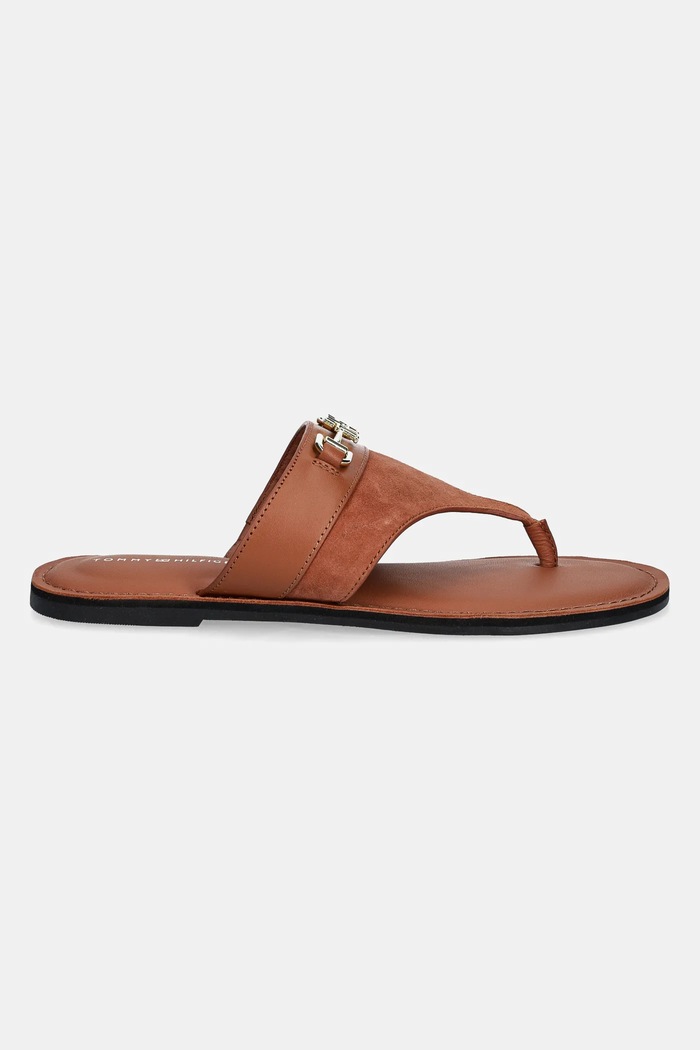Kožené žabky Tommy Hilfiger MIXED LEATHER HORSEBIT THONG FW0FW08506 hnědá SS25