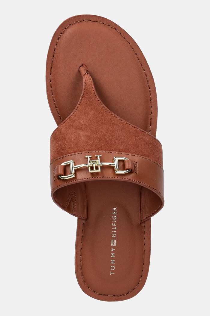 Kožené žabky Tommy Hilfiger MIXED LEATHER HORSEBIT THONG hnědá FW0FW08506