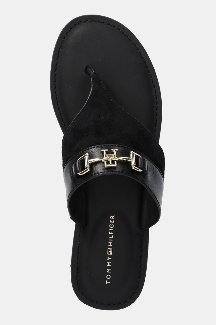 Boty Kožené žabky Tommy Hilfiger MIXED LEATHER HORSEBIT THONG FW0FW08506 černá