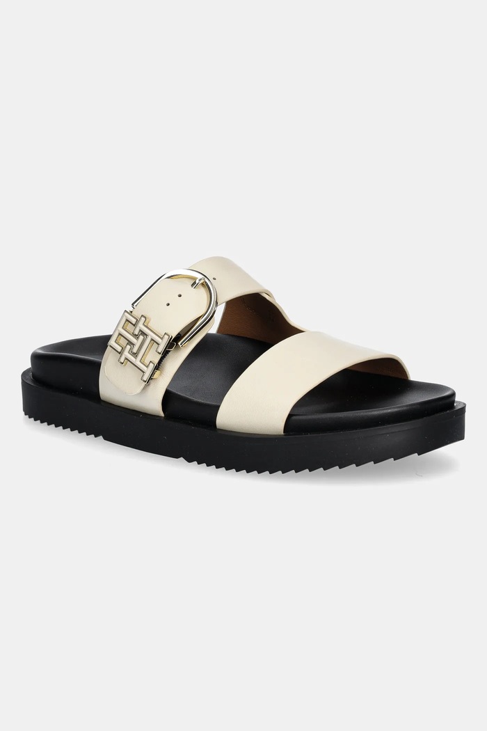 Δερμάτινες παντόφλες Tommy Hilfiger LEATHER SPORTY MULE φλατ μπεζ FW0FW08512