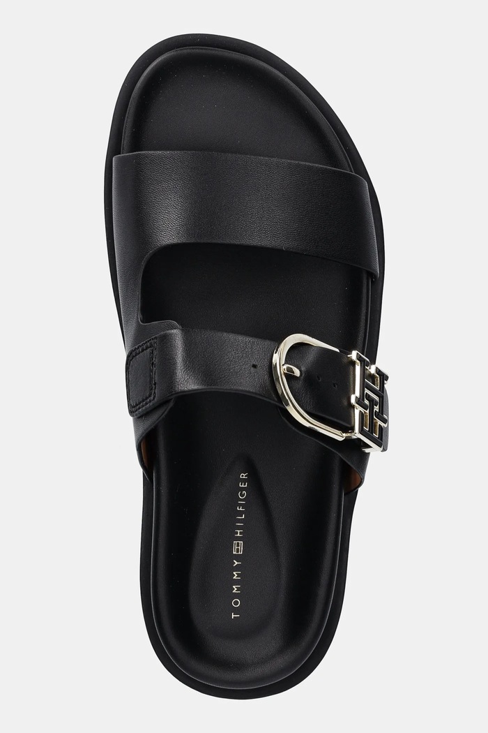 Tommy Hilfiger șlapi de piele LEATHER SPORTY MULE negru FW0FW08512