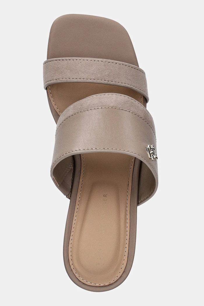 Kožené pantofle Tommy Hilfiger LEATHER & SUEDE BLOCK HEEL MULE béžová FW0FW08530