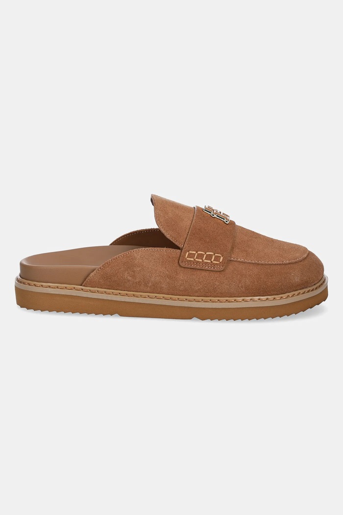 Велурени чехли Tommy Hilfiger SUEDE CLOSED TOE MULE FW0FW08583 кафяв SS25