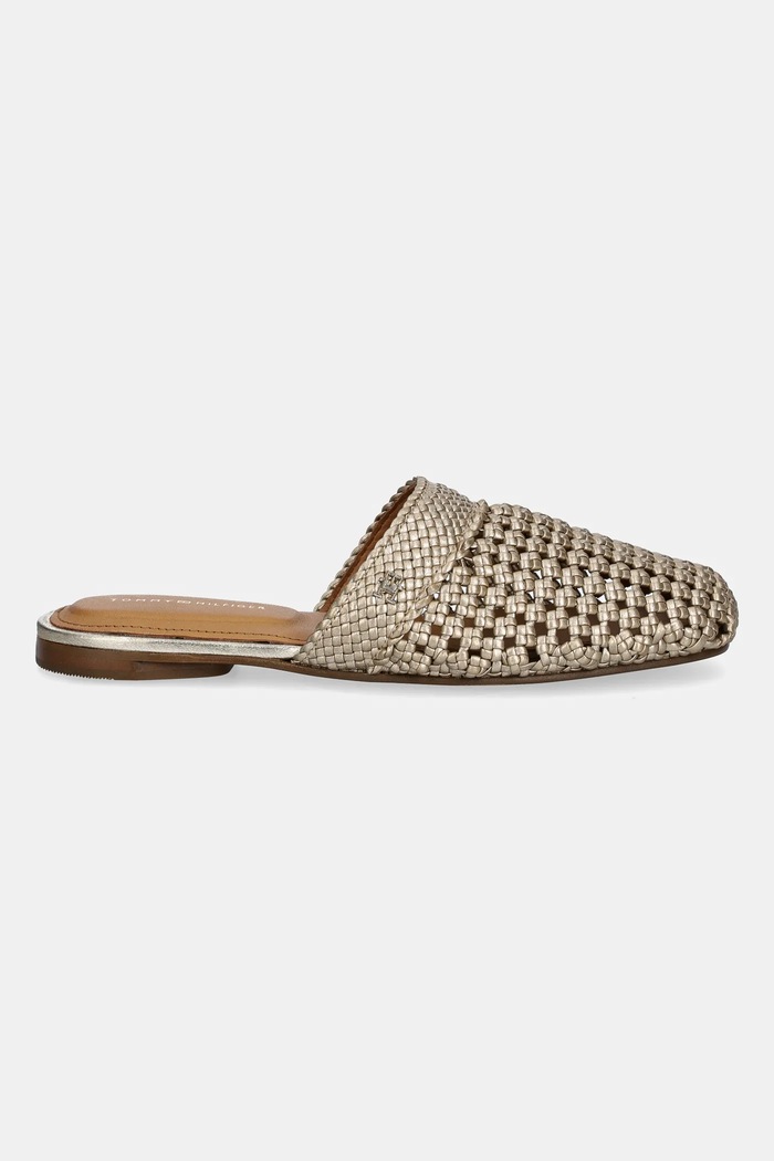 Tommy Hilfiger klapki CROCHET METALLIC LEATHER MULE FW0FW08606 złoty SS25