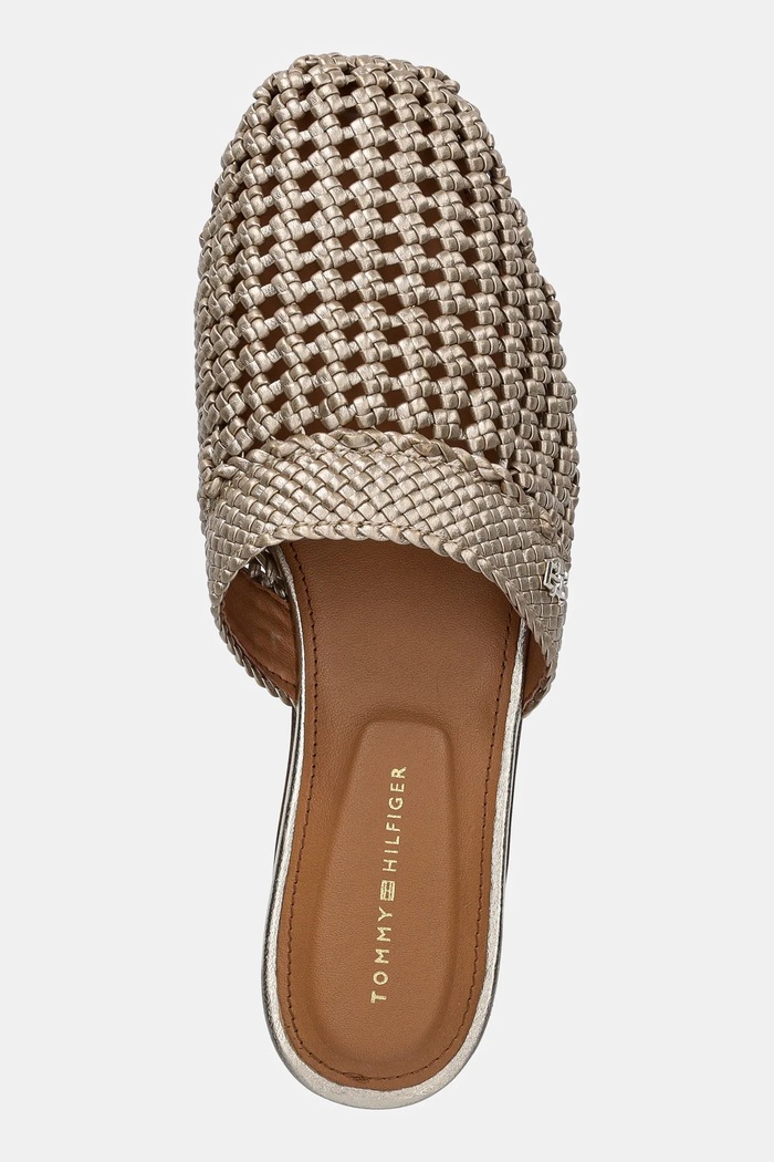 Tommy Hilfiger klapki CROCHET METALLIC LEATHER MULE złoty FW0FW08606