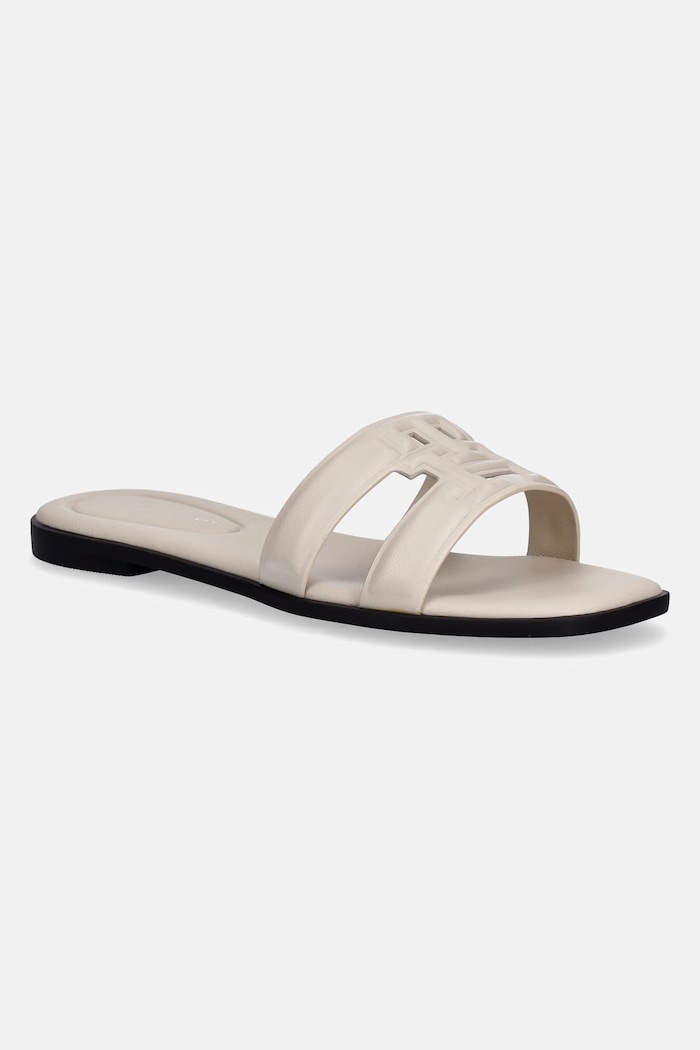 Tommy Hilfiger papuci cu toc plat pentru femei, din piele TH LOGO STRAP MULE bej FW0FW08671