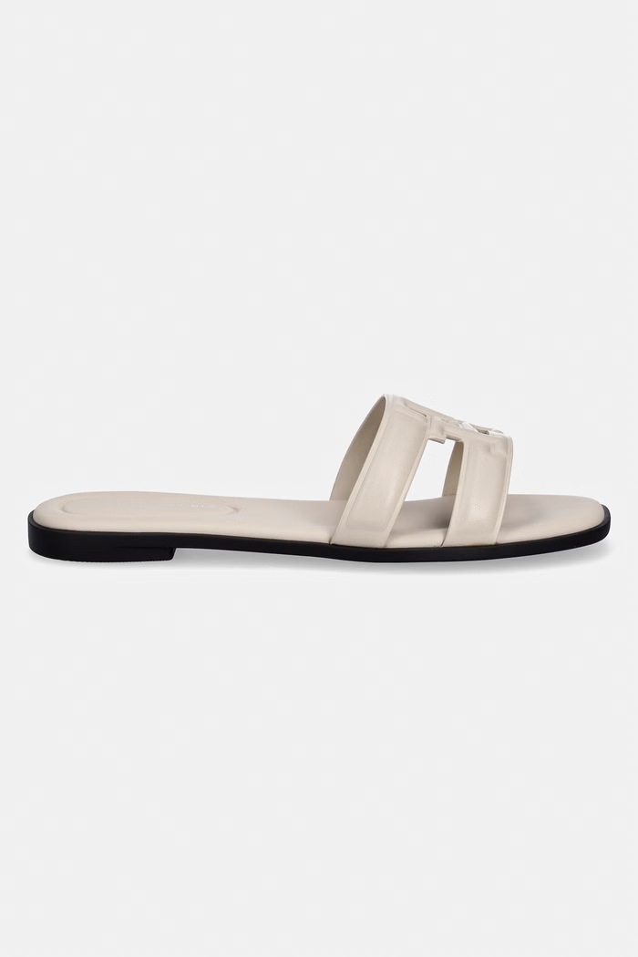 Tommy Hilfiger papuci cu toc plat pentru femei, din piele TH LOGO STRAP MULE FW0FW08671 bej SS26