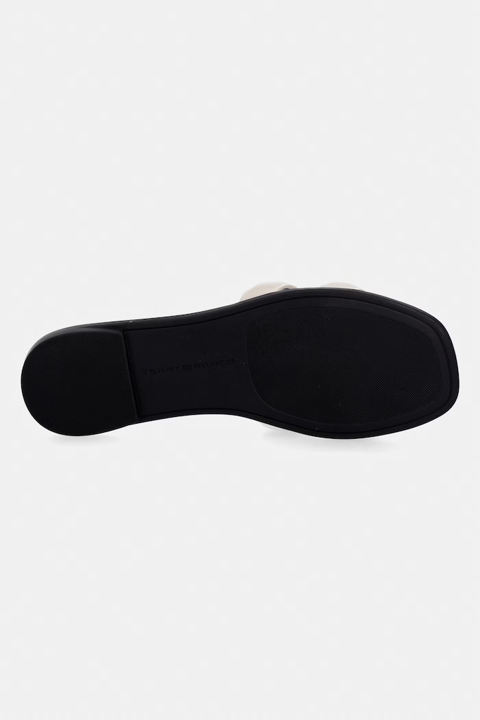 Tommy Hilfiger papuci cu toc plat pentru femei, din piele TH LOGO STRAP MULE FW0FW08671 bej