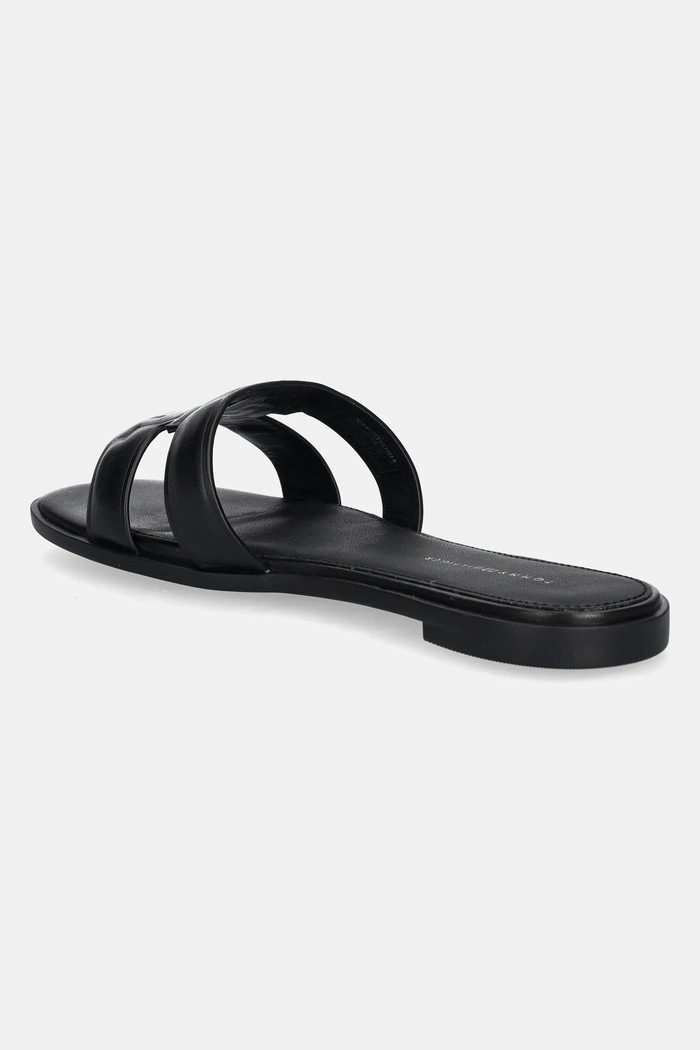 Obuwie Tommy Hilfiger klapki na płaskim obcasie damskie skórzane TH LOGO STRAP MULE FW0FW08671 czarny