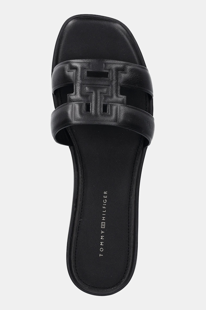 Tommy Hilfiger klapki na płaskim obcasie damskie skórzane TH LOGO STRAP MULE czarny FW0FW08671