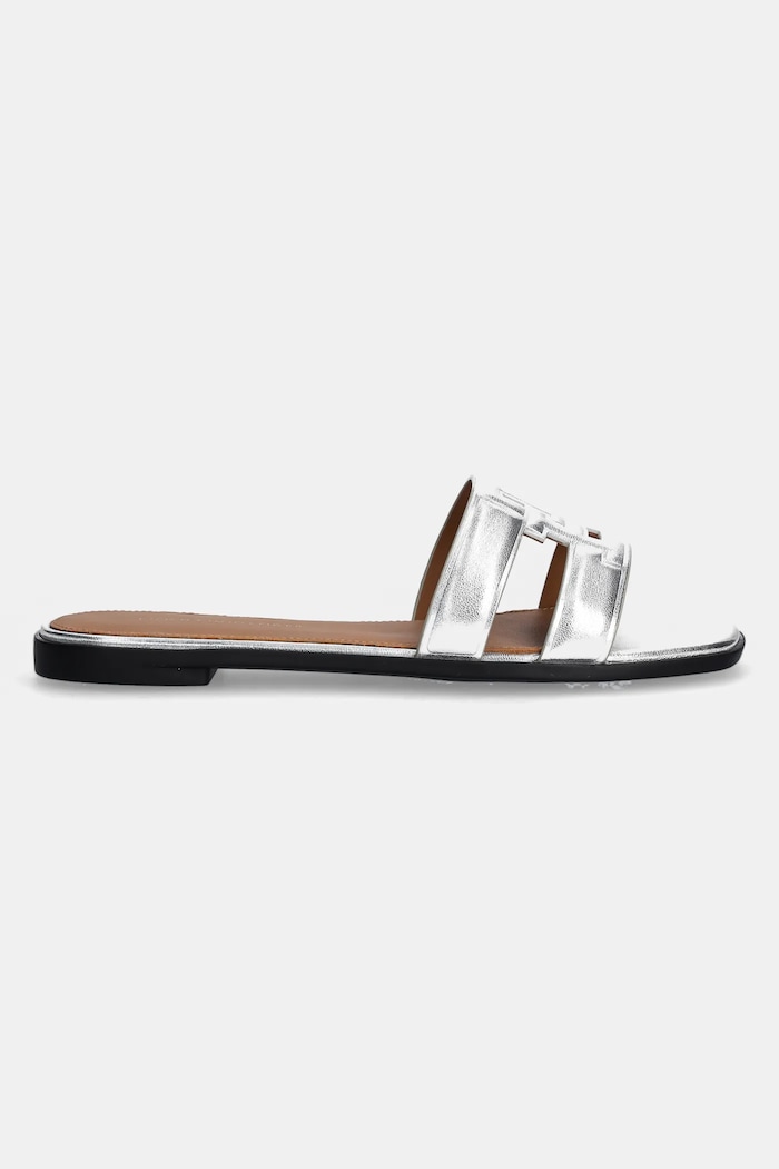 Kožené pantofle Tommy Hilfiger TH LOGO STRAP METALLIC MULE FW0FW08676 stříbrná SS25