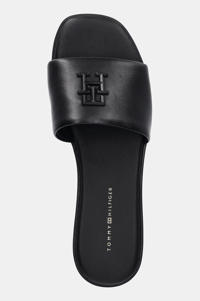 Tommy Hilfiger klapki skórzane TH LOGO HARDWARE LEATHER MULE czarny FW0FW08806