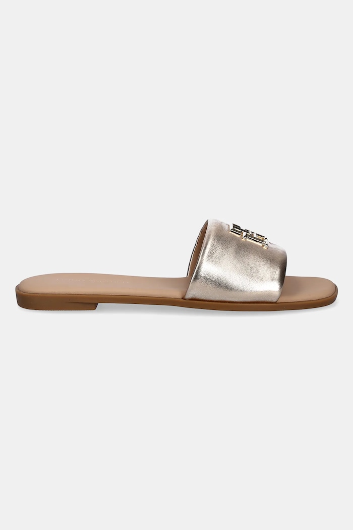 Tommy Hilfiger klapki skórzane TH LOGO HW METALLIC LEATHER MULE FW0FW08807 złoty SS25