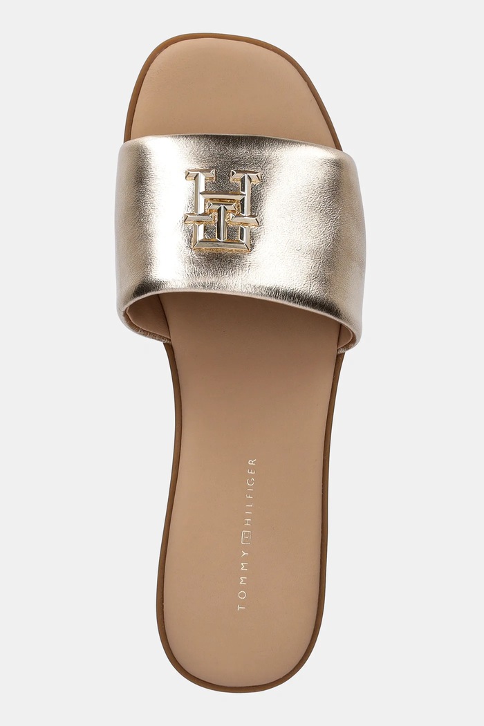 Tommy Hilfiger klapki skórzane TH LOGO HW METALLIC LEATHER MULE złoty FW0FW08807