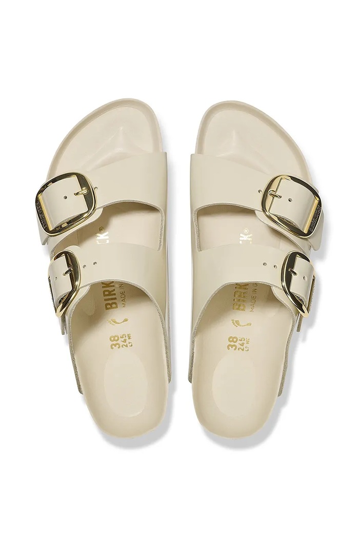 Birkenstock klapki skórzane Arizona Big Buckle 1026173 beżowy