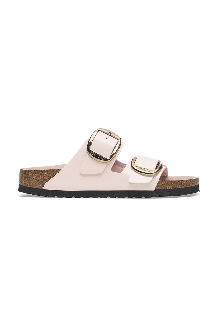 Birkenstock klapki skórzane Arizona Big Buckle płaski różowy 1029392