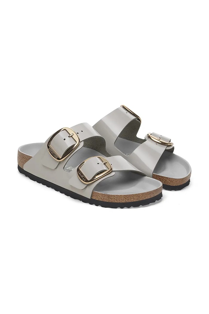 Birkenstock ciabatte slide in pelle Arizona Big Buckle grigio 1029391